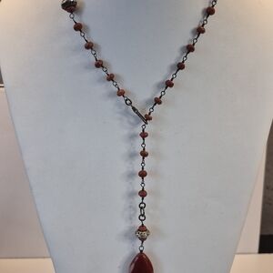 Carnelian Teardrop Beaded Y-Drop Lariat Necklace Vintage Rosary Chain 24"